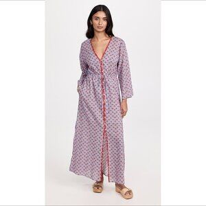 XiRENA Myrah maxi cotton dress blue pocket red graphic paisley lightweight Small